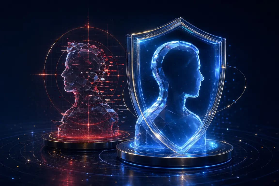 An authentic protected identity distinguished from a fragmented impersonator